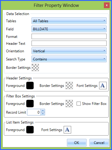 Filter Property Window
